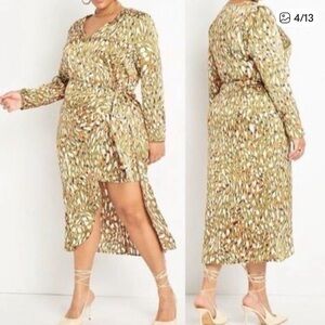 Eloquii Vibrant Olive, Orange, Cream and Blue Long Sleeve Dress